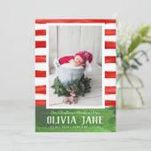 Kerstwonder 3 Foto: Red Green Stripe Birth Aankondiging (Staand voorkant)