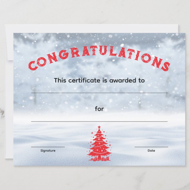 Kerstwonderland Kerst Prijs Certificaat (Voorkant)