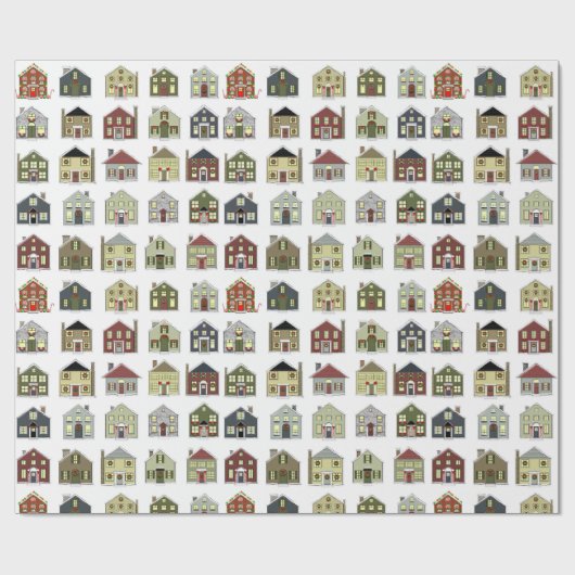 kerstwoningen cadeaupapier (Vlak)