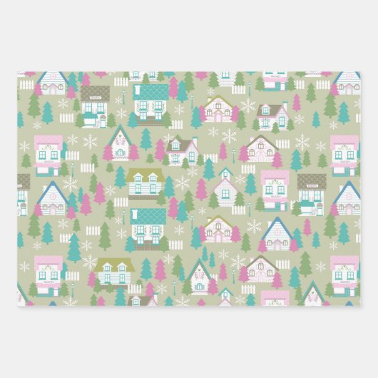 kerstwoningen inpakpapier vel (Voorkant 3)