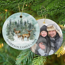 KerstWoodland Deer Family Foto Keramisch Ornament