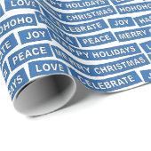Kerstwoorden blauw en wit inpakpapier (Rol Hoek)