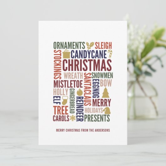 Kerstwoorden feestdag Kaart (Staand voorkant)