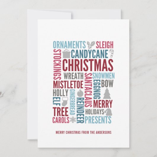 Kerstwoorden feestdag Kaart (Voorkant)