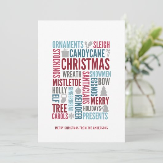 Kerstwoorden feestdag Kaart (Staand voorkant)