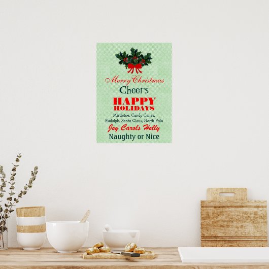 Kerstwoorden Gezegden Citaten in Red Green Custom Poster (Keuken)