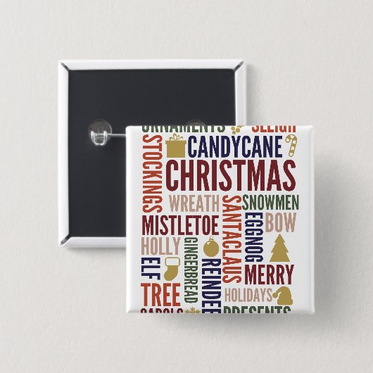 Kerstwoorden Holiday Pinback Button (Voorkant /achterkant)