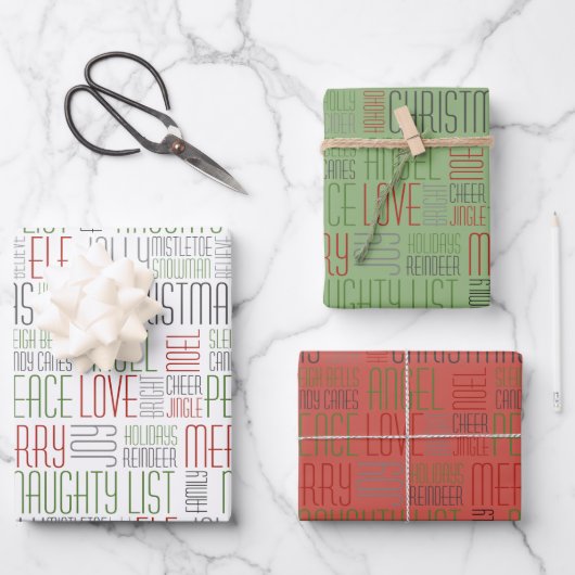 kerstwoorden inpakpapier vel (Voorkant)