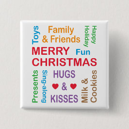 kerstwoorden van de feestdag vierkante button 5,1 cm