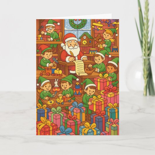 Kerstworkshop van de Kerstman Bezige Elfen Maatwer Kaart (Voorkant)