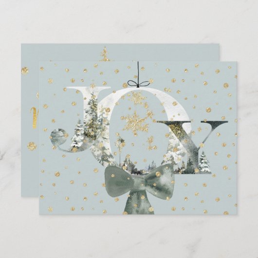 Kerstwoud Lettering Goud Sneeuw Feestdagenkaart (Voorkant / Achterkant)