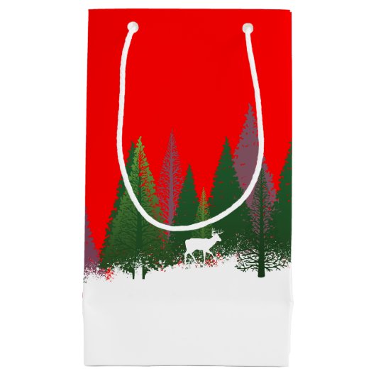 Kerstwoud Scene Papieren Zak Klein Cadeauzakje (Voorkant)