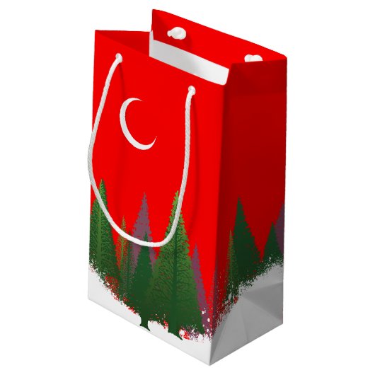 Kerstwoud Scene Papieren Zak Klein Cadeauzakje (Achterkant Gekanteld)