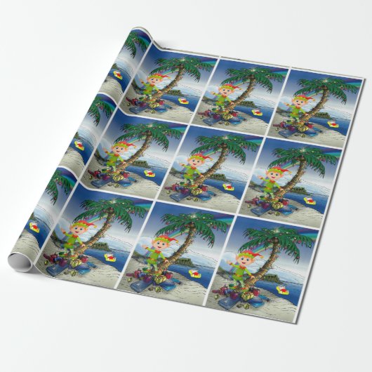 kerstwrapppapier (Elf Beach) Cadeaupapier (Uitgerold)