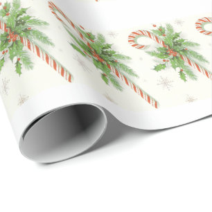 kerstwrapppapier met Retro-kerstinslag Kandijriet Cadeaupapier