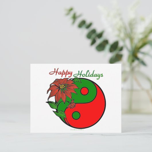 KerstYin Yang Poinsettia Feestdagenkaart (Staand voorkant)