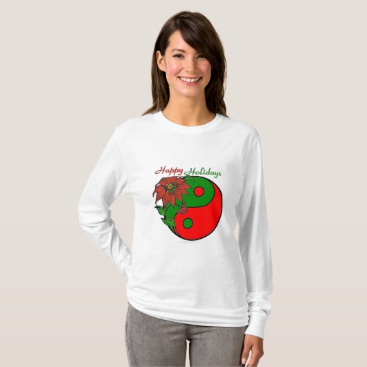 KerstYin Yang Poinsettia T-shirt (Voorkant volledig)