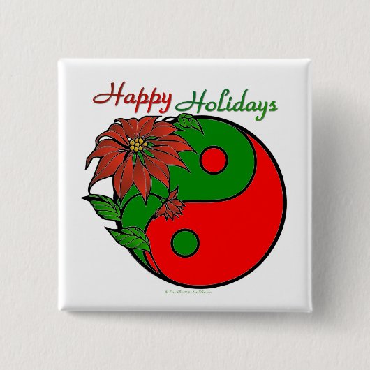 KerstYin Yang Poinsettia Vierkante Button 5,1 Cm (Voorkant)