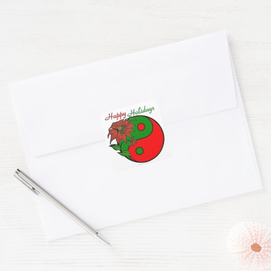KerstYin Yang Poinsettia Vierkante Sticker (Envelop)