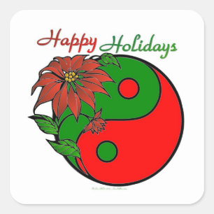 KerstYin Yang Poinsettia Vierkante Sticker