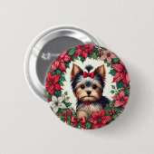 KerstYorkie Ronde Button 5,7 Cm (Voorkant /achterkant)