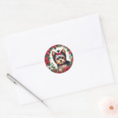 KerstYorkie Ronde Sticker (Envelop)