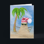 Kerstzand Man met palmboom Feestdagen Kaart<br><div class="desc">Snowman voor kerstzand met vakantielichten en tropische palmboom in zand</div>