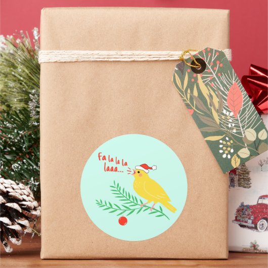 Kerstzangkanarie Ronde Sticker (Feestdagen)