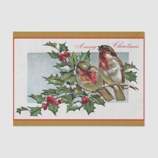 Kerstzangvogels op de tak van Holly en bessen Tissuepapier (Voorkant)