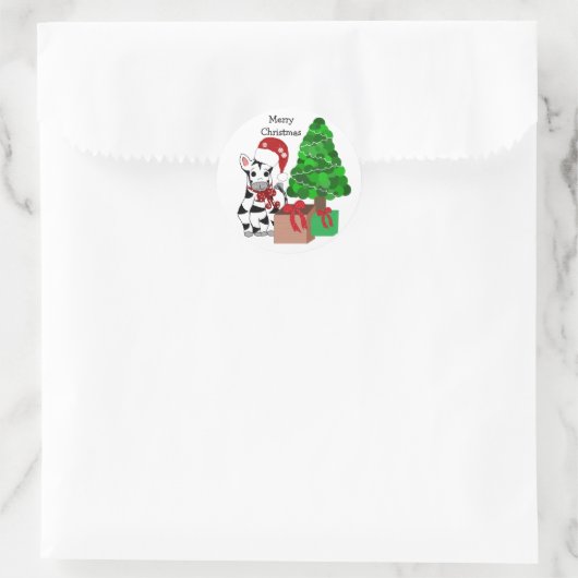 kerstZebra Ronde Sticker (Tas)