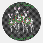 kerstZebras, xmas, grijs geblazen Ronde Sticker (Voorkant)