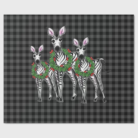 kerstzebra's, xmas met woede, grijze vlecht cadeaupapier (Vlak)