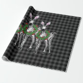 kerstzebra's, xmas met woede, grijze vlecht cadeaupapier (Uitgerold)