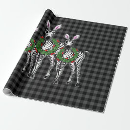 kerstzebra's, xmas met woede, grijze vlecht cadeaupapier