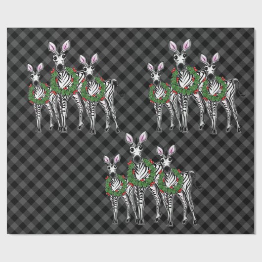 kerstzebra's, xmas met woede, grijze vlecht cadeaupapier (Vlak)