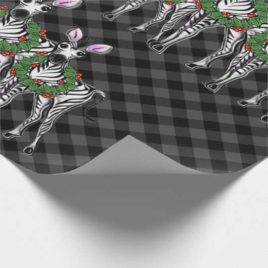 kerstzebra's, xmas met woede, grijze vlecht cadeaupapier (Hoek)