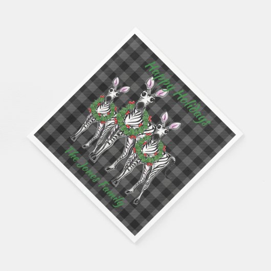 kerstzebra's, xmas met woede, grijze vlecht servet (Hoek)