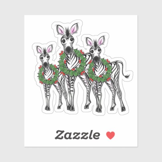 kerstzebra's, xmas met woede, grijze vlecht sticker (Vel)