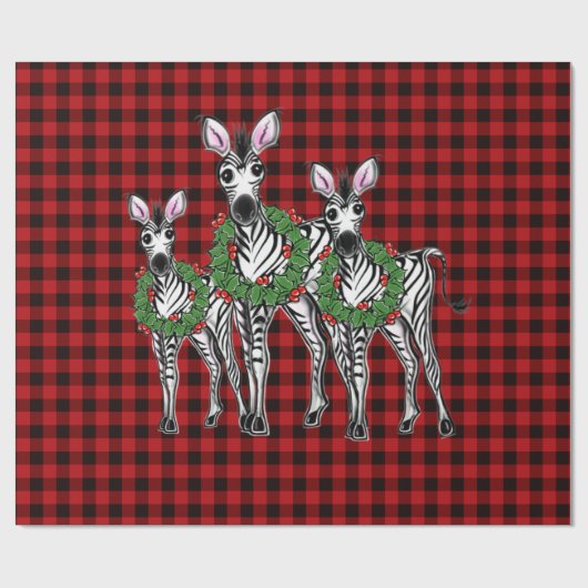 kerstZebras, xmas, rode vlecht Cadeaupapier (Vlak)