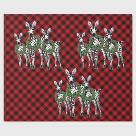 kerstZebras, xmas, rode vlecht Cadeaupapier (Vlak)
