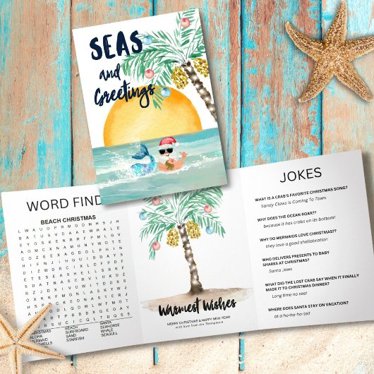 Kerstzee & Groetjes Strand Spel & Grappen Drieluik Wenskaart