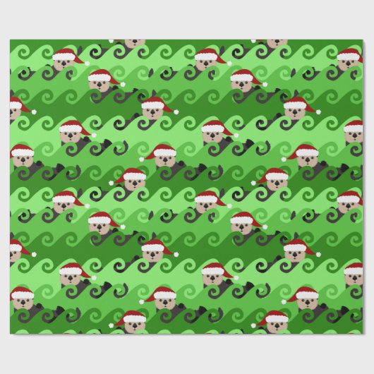 KerstZee Otters Green Waves Cadeaupapier (Vlak)
