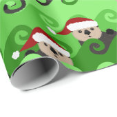 KerstZee Otters Green Waves Cadeaupapier (Rol Hoek)
