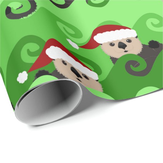 KerstZee Otters Green Waves Cadeaupapier (Rol Hoek)