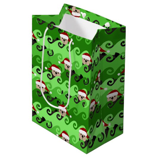 KerstZee Otters Green Waves Medium Cadeauzakje (Voorkant Gekanteld)