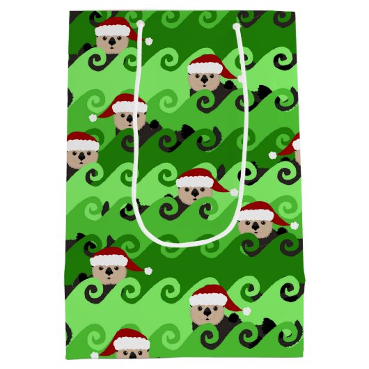 KerstZee Otters Green Waves Medium Cadeauzakje (Achterkant)