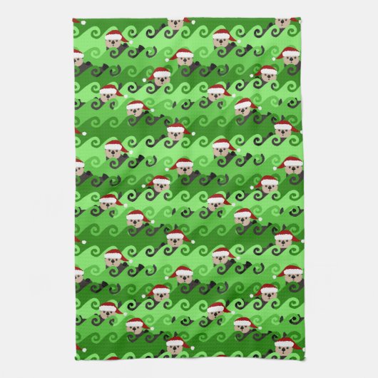 KerstZee Otters Green Waves Theedoek (Verticaal)