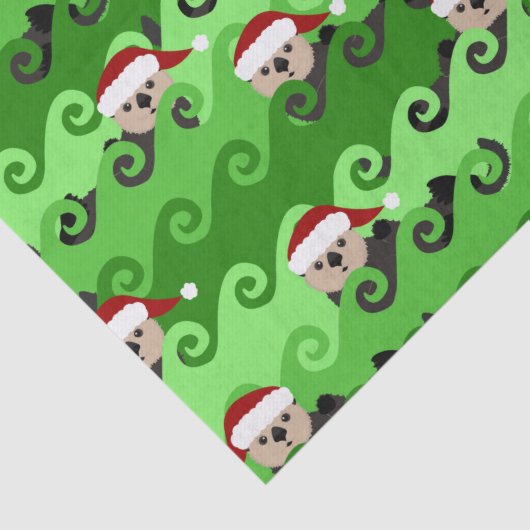 KerstZee Otters Green Waves Tissuepapier (Detail)