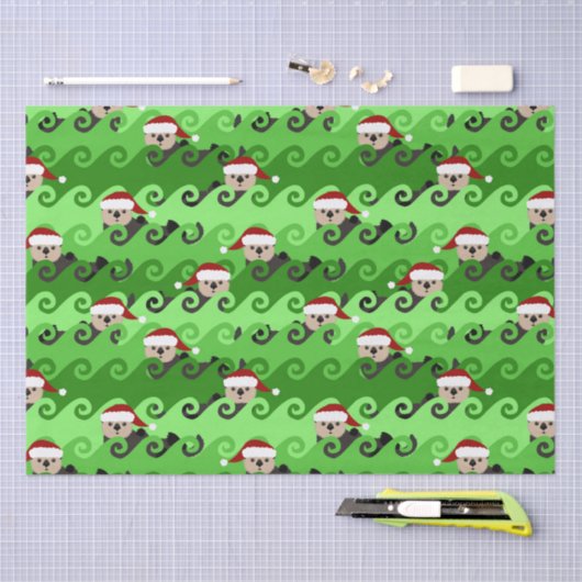 KerstZee Otters Green Waves Tissuepapier (Craft)