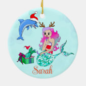 Kerstzeemeermin die cadeautjes opent keramisch ornament (Achterkant)